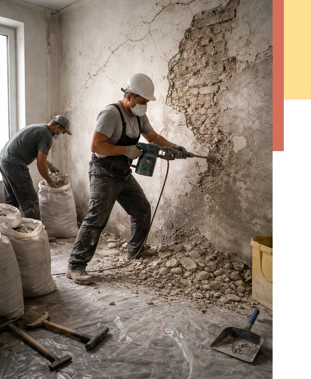 Демонтаж штукатурки со стен в Богородицке от 7694 руб/м² — быстро и недорого | ОТДЕЛОЧНИК-Бгд