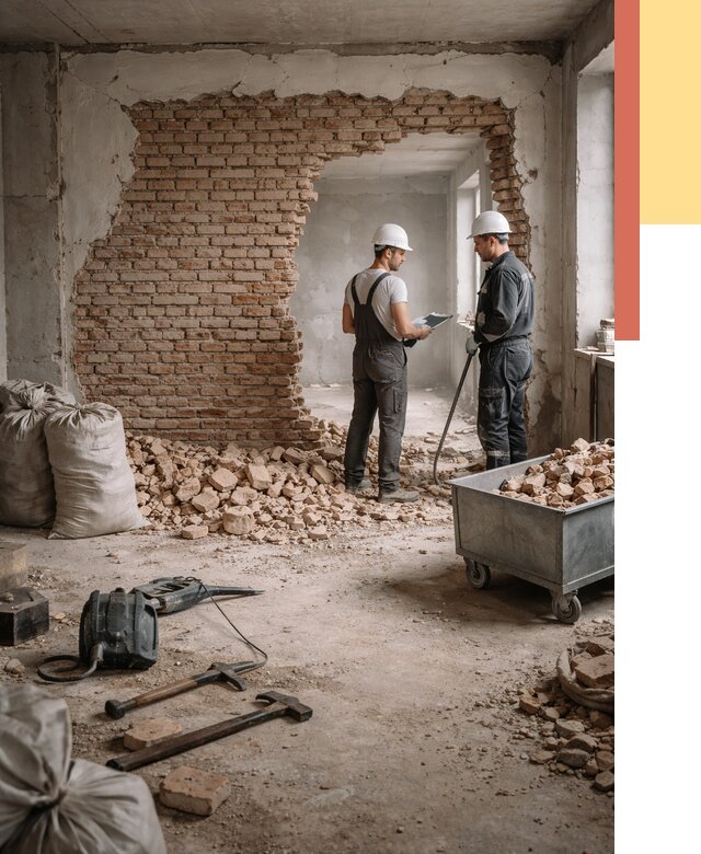 Демонтаж кирпичных стен в Богородицке от 4488 руб. — быстро, недорого, под ключ | ОТДЕЛОЧНИК-Бгд