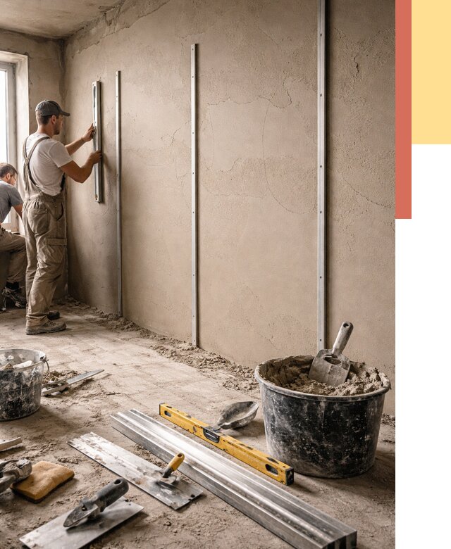 Штукатурка стен по маякам в Богородицке от 5877 руб./м² — выравнивание под ключ | ОТДЕЛОЧНИК-Бгд