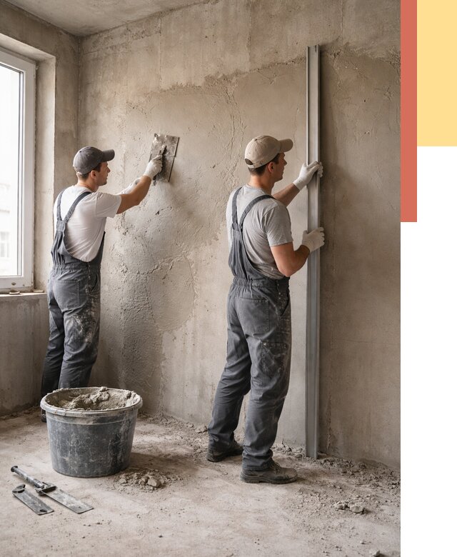 Штукатурка бетонных стен в Богородицке от 4809 руб/м² — качественно и быстро | ОТДЕЛОЧНИК-Бгд