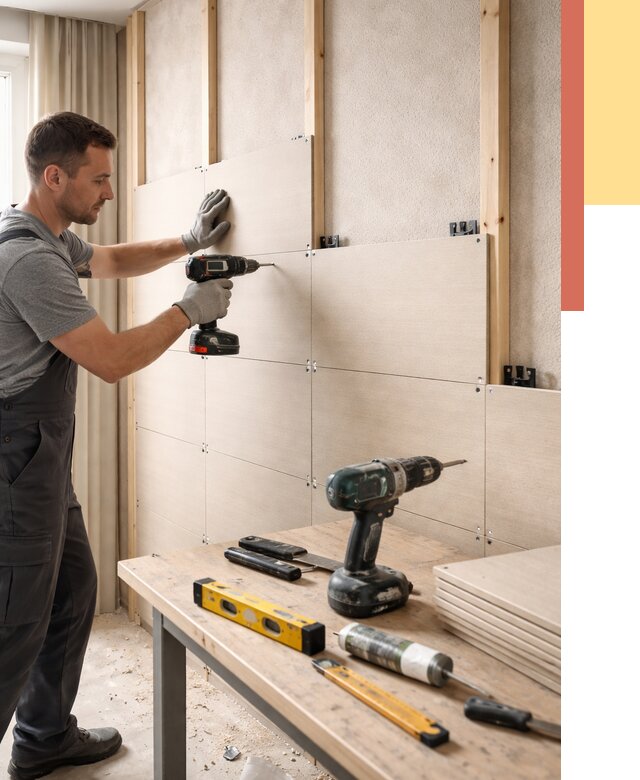 Монтаж МДФ панелей на стены в Богородицке от 1336 руб. под ключ | ОТДЕЛОЧНИК-Бгд