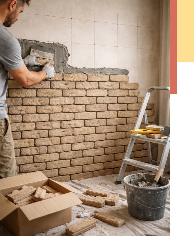 Монтаж декоративного кирпича в Богородицке от 3420 руб./м² — быстро и недорого | ОТДЕЛОЧНИК-Бгд