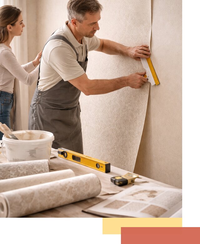 Поклейка обоев с подбором рисунка в Богородицке