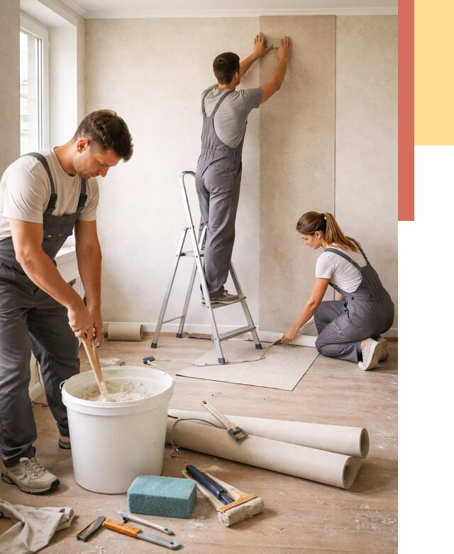 Оклейка стен обоями в Богородицке от 3740 руб/м2 — быстро и недорого | ОТДЕЛОЧНИК-Бгд