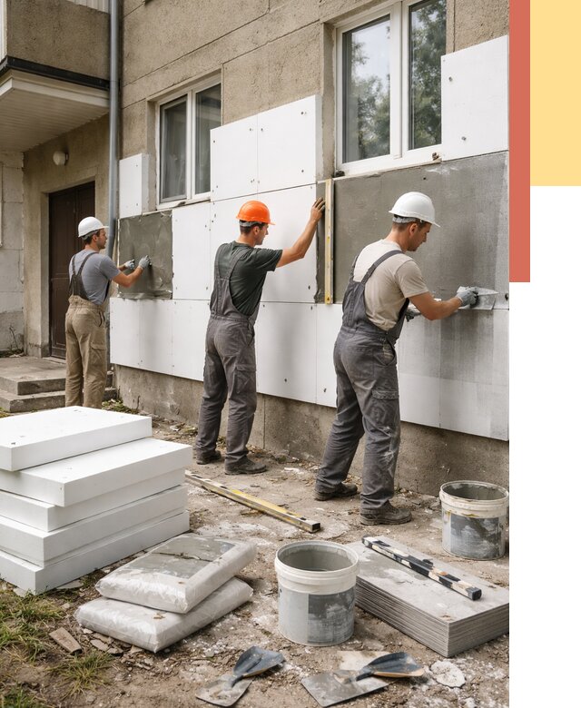 Утепление стен пенопластом в Богородицке от 1870 руб. — недорого и под ключ | ОТДЕЛОЧНИК-Бгд