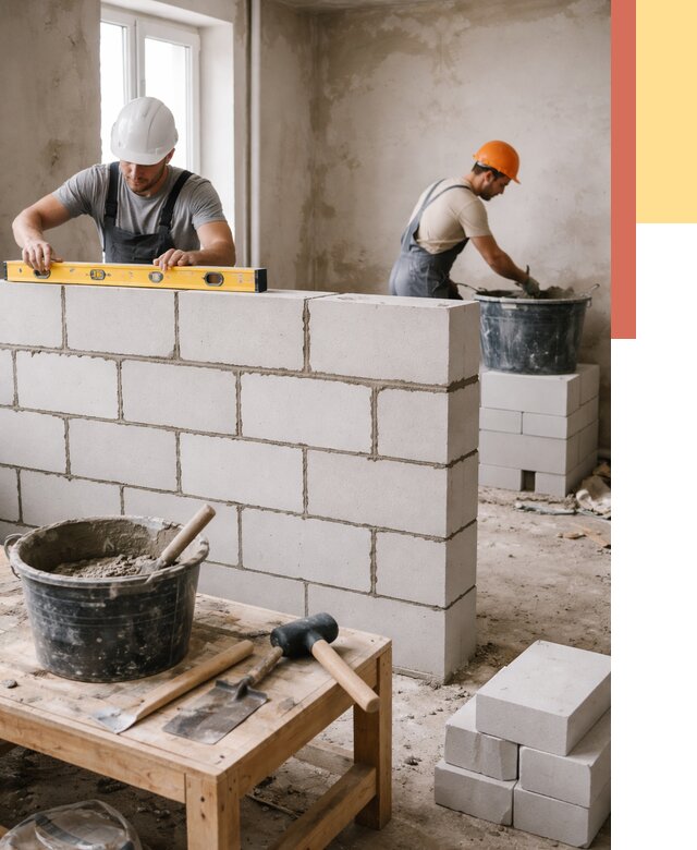 Кладка перегородок из газобетона в Богородицке от 3420 руб. под ключ | ОТДЕЛОЧНИК-Бгд