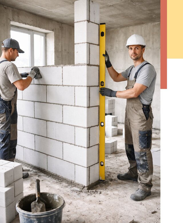 Кладка перегородок из пеноблока в Богородицке от 1923 руб. под ключ | ОТДЕЛОЧНИК-Бгд