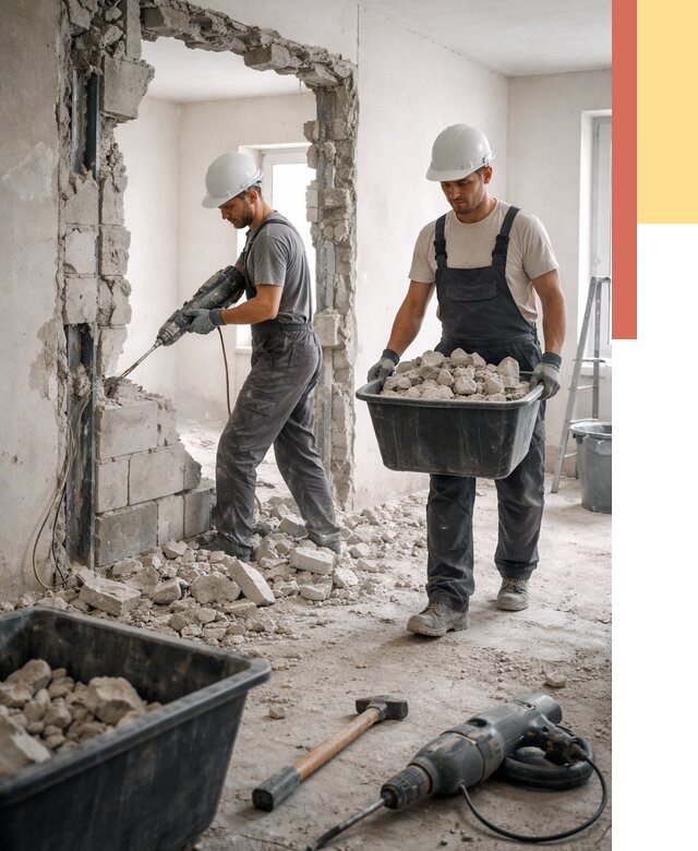 Демонтаж блоковых перегородок в Богородицке от 4007 руб. — быстро и недорого | ОТДЕЛОЧНИК-Бгд