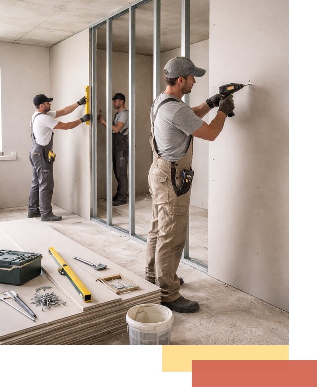 Однослойная перегородка из гипсокартона в Богородицке под ключ, монтаж и отделка