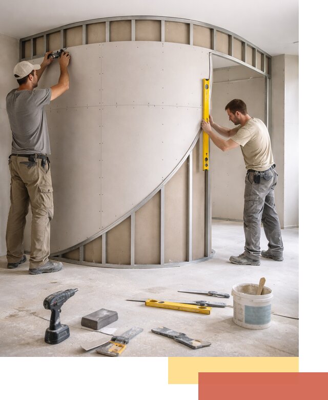 Радиусная перегородка из гипсокартона в Богородицке под ключ