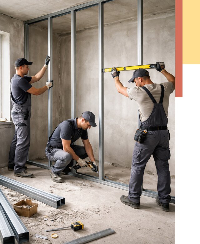 Монтаж каркаса перегородки из профиля в Богородицке от 801 руб. | ОТДЕЛОЧНИК-Бгд