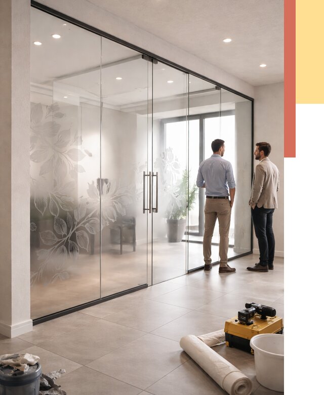 Стеклянные перегородки с рисунком в Богородицке от 13358 руб. монтаж и нанесение | ОТДЕЛОЧНИК-Бгд