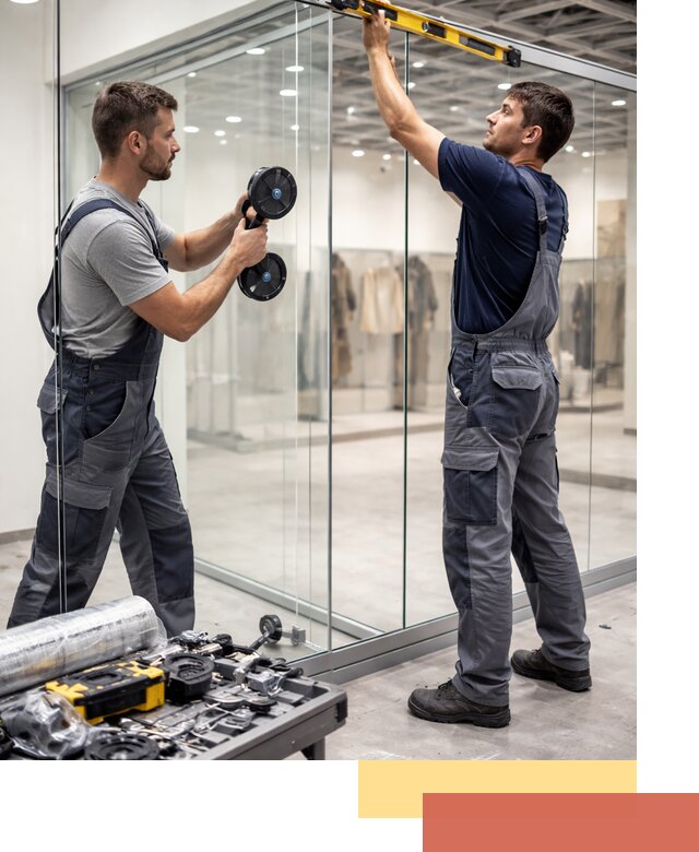 Стеклянные перегородки для магазинов в Богородицке — монтаж и установка