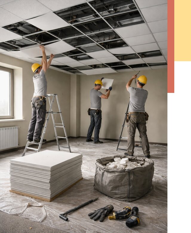 Демонтаж потолка Армстронг в Богородицке от 4809 руб. быстро и недорого | ОТДЕЛОЧНИК-Бгд