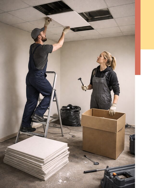 Демонтаж потолочной плитки в Богородицке от 4809 руб. быстро и недорого | ОТДЕЛОЧНИК-Бгд