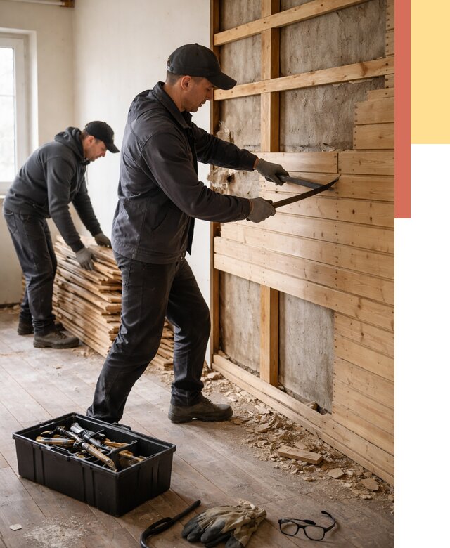 Демонтаж вагонки в Богородицке от 4061 руб/м2 — быстро и недорого | ОТДЕЛОЧНИК-Бгд