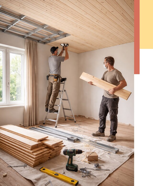 Монтаж потолка из вагонки в Богородицке от 6946 руб. | Быстро и недорого — ОТДЕЛОЧНИК-Бгд