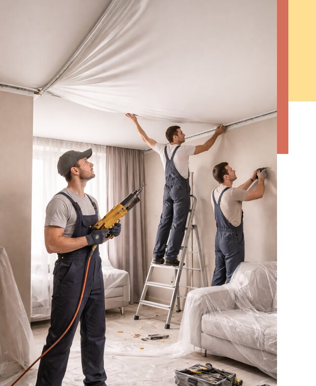 Установка натяжного потолка в Богородицке от 4809 руб. | Быстро и недорого — ОТДЕЛОЧНИК-Бгд