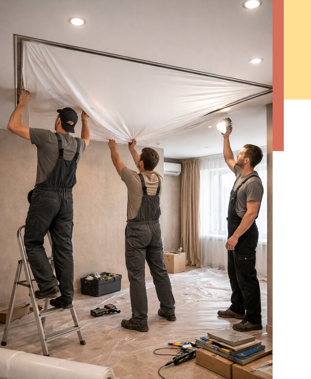 Монтаж ПВХ натяжного потолка в Богородицке от 3740 руб. под ключ | ОТДЕЛОЧНИК-Бгд