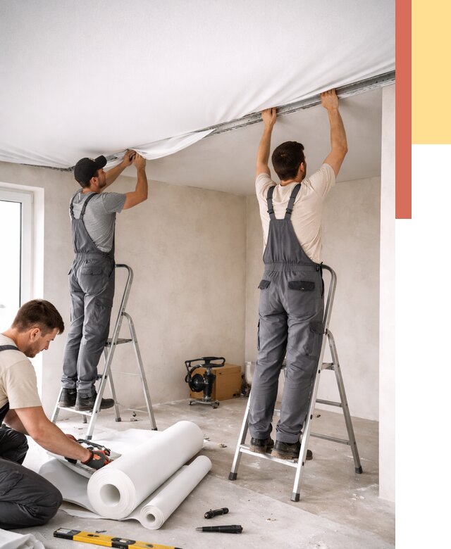 Монтаж тканевого натяжного потолка в Богородицке от 3740 руб. под ключ | ОТДЕЛОЧНИК-Бгд