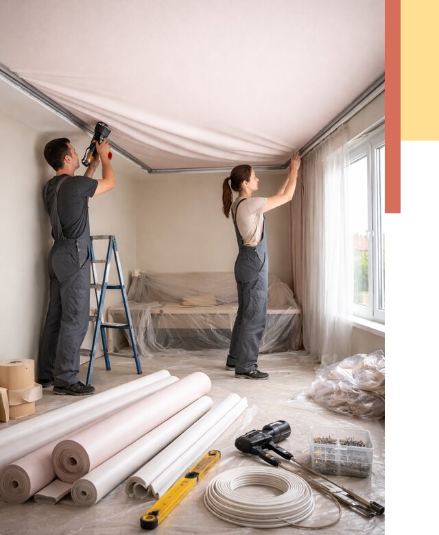 Монтаж цветного натяжного потолка в Богородицке от 4488 руб/м² — быстро и недорого | ОТДЕЛОЧНИК-Бгд