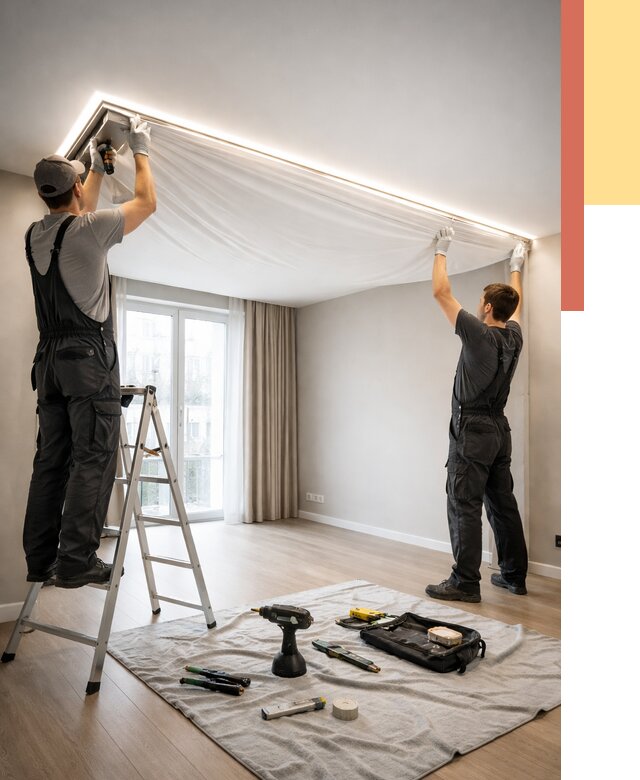 Монтаж парящего натяжного потолка в Богородицке от 4809 руб. быстро и недорого | ОТДЕЛОЧНИК-Бгд