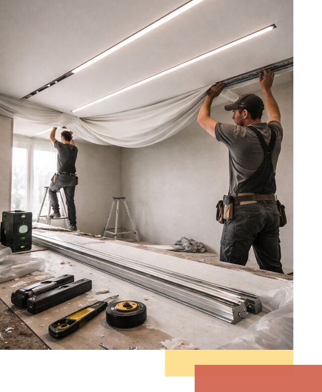 Монтаж натяжных потолков со световыми линиями в Богородицке