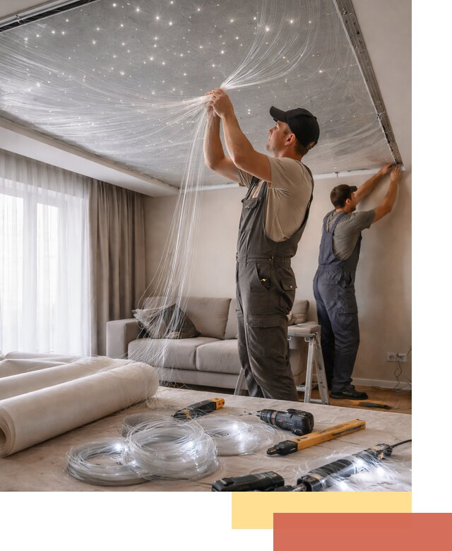 Монтаж натяжного потолка «Звездное небо» в Богородицке