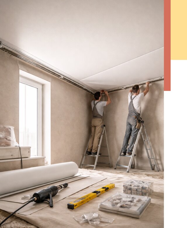 Монтаж натяжного потолка в спальне в Богородицке от 4061 руб. под ключ | ОТДЕЛОЧНИК-Бгд