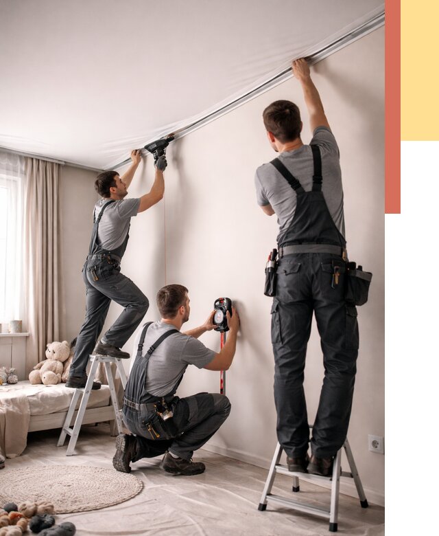 Монтаж натяжного потолка в детской в Богородицке от 3740 руб. — быстро и недорого | ОТДЕЛОЧНИК-Бгд