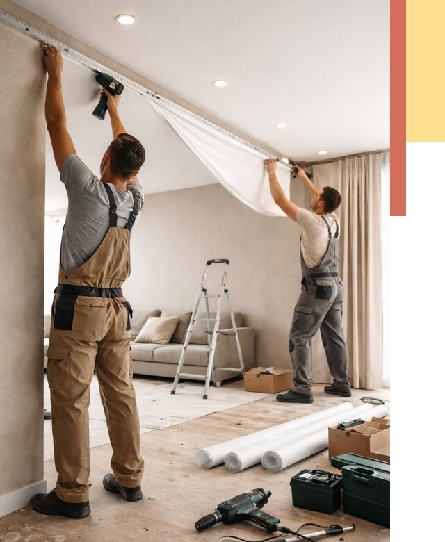 Монтаж натяжного потолка в гостиной в Богородицке от 588 руб. | ОТДЕЛОЧНИК-Бгд