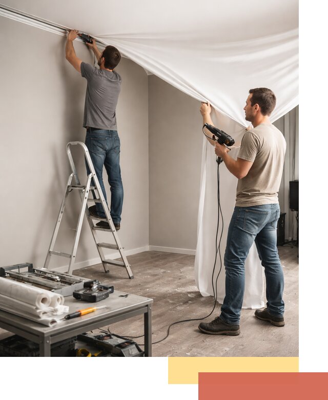 Монтаж натяжного потолка в студии в Богородицке