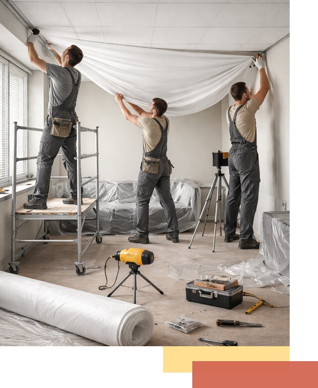 Монтаж натяжного потолка в офисе в Богородицке