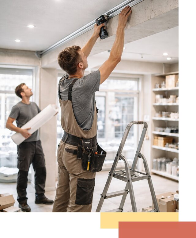 Монтаж натяжных потолков в магазине в Богородицке