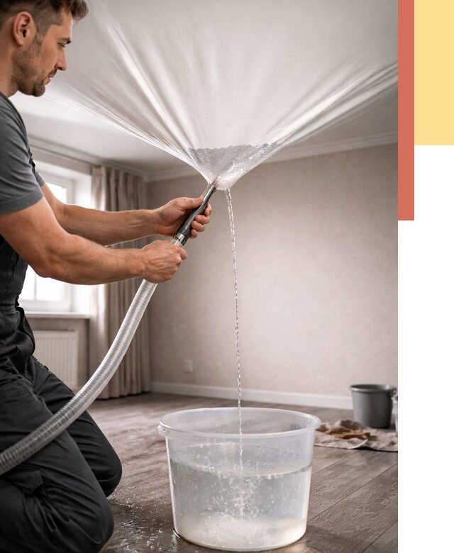 Слив воды с натяжного потолка в Богородицке от 2672 руб. быстро и недорого | ОТДЕЛОЧНИК-Бгд