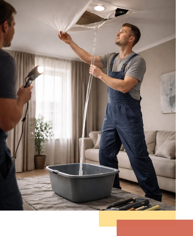 Слив воды с натяжного потолка в Богородицке быстро и аккуратно