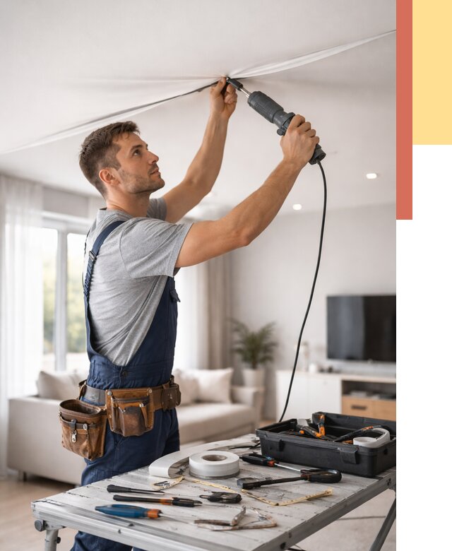 Ремонт натяжных потолков в Богородицке от 10152 руб. под ключ — ОТДЕЛОЧНИК-Бгд