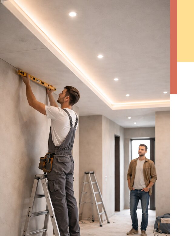 Потолок из гипсокартона с подсветкой в Богородицке от 801 руб./м2 под ключ | ОТДЕЛОЧНИК-Бгд