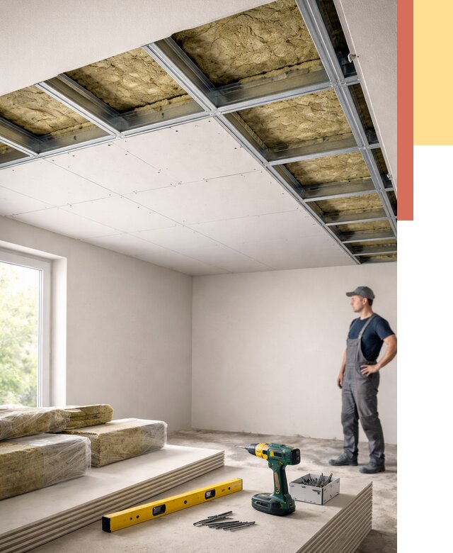 Звукоизоляция потолка ГКЛ в Богородицке от 1015 руб. — монтаж под ключ | ОТДЕЛОЧНИК-Бгд