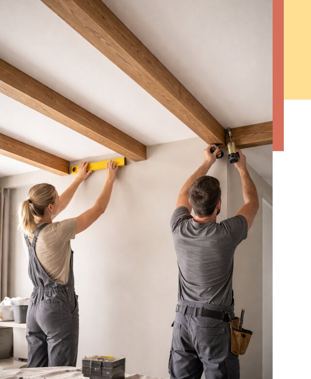 Монтаж декоративных балок на потолок в Богородицке от 4488 руб. — ОТДЕЛОЧНИК-Бгд